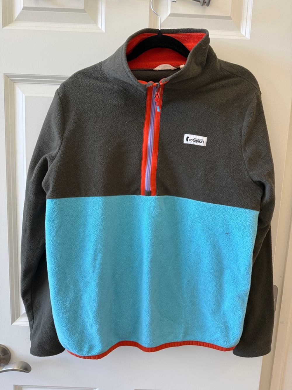 cotopaxi Two-Tone Fleece Pullover - Olive & Teal with Orange Trim